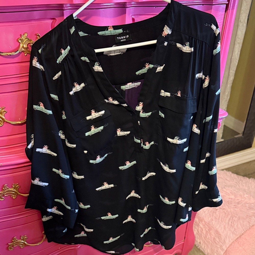 Torrid black Blouse for Women Harper shirt size 1 Frenchie driving convertible